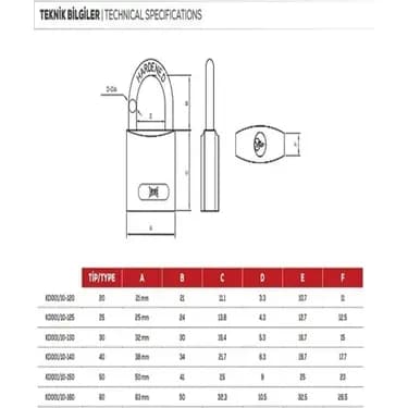 KALE ASMA KİLİT 20 MM GRİ DÖKÜM - KLEKD-001/10-120